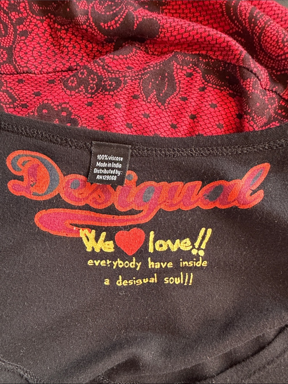 Desigual Lanoria Long Sleeve Midi Dress Size L Black Red Lace Detail Whimsigoth - Picture 9 of 15